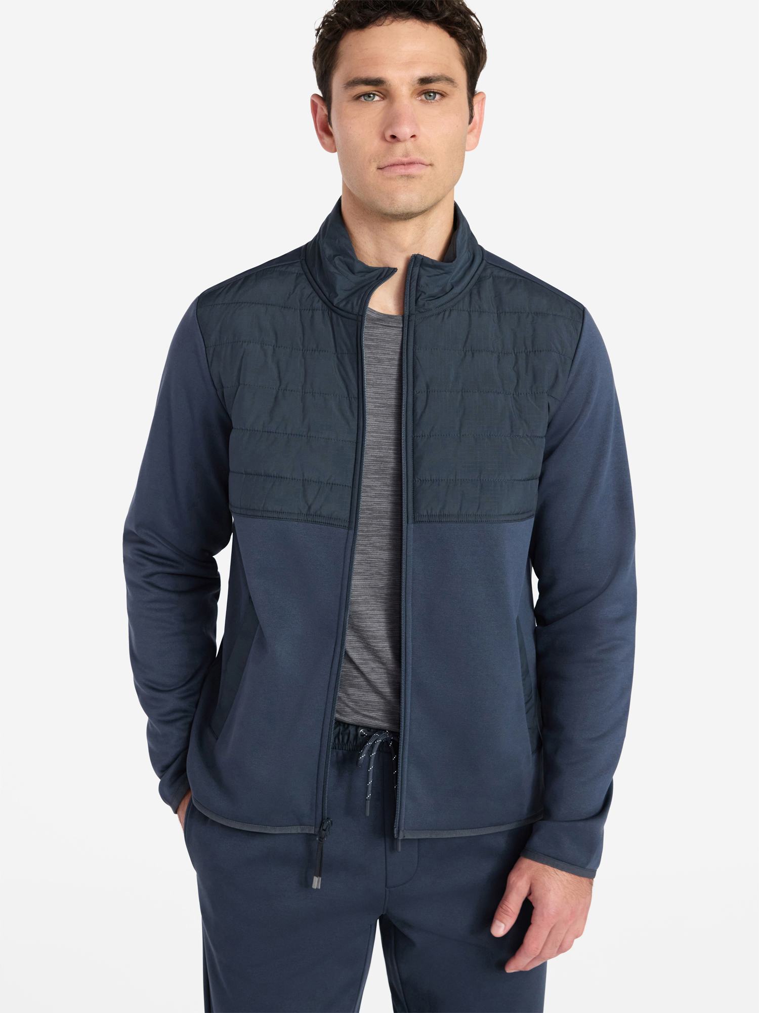 Athletic Works Men's and Big Men's Full Zip Mock Neck Hybrid Jacket, Size S-3XL