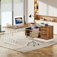 thumbnail image 4 of Tribesigns 71 Inch Modern Executive Desk, L-Shaped Desk with Cabinet,Brown and White, 4 of 7