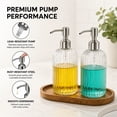 thumbnail image 5 of HBK Glass Soap Dispenser Set with Wooden Tray, 2 Pack 14 oz Clear Pump Bottles for Bathroom Kitchen, Stainless Steel, Refillable Hand Dish Soap, 5 of 8