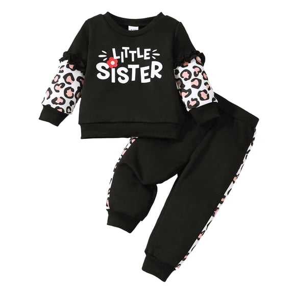 6 Months Baby Girls Clothes 9 Months Girls 2PCS Outfits Set Letter Print Infant Girls Long Sleeve Top Pants Set Black