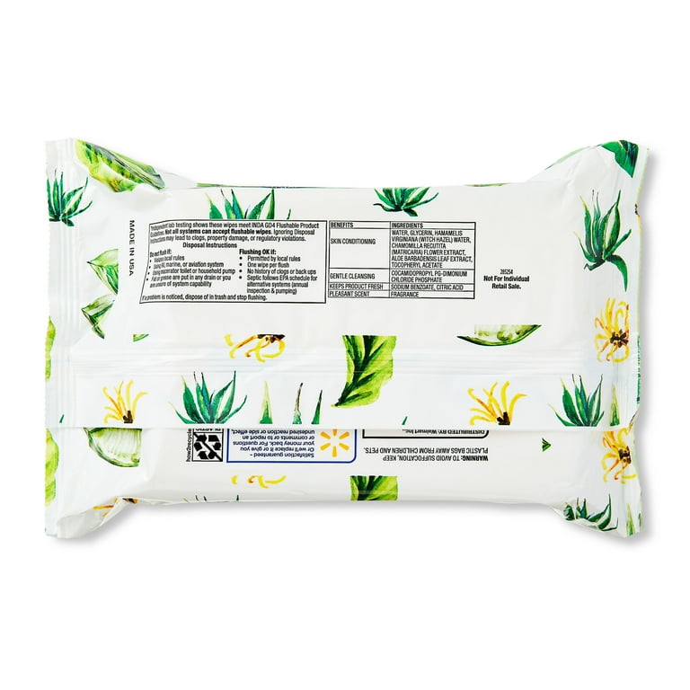 Equate Flushable Wet Wipes with Witch Hazel & Aloe, 96 Wipes (2 Pack)