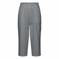 thumbnail image 4 of Kelon Women's Casual Pants, Capri Pants for Women Cargo Elastic Waist Pull On Drawstring Summer Casual Capris Cotton Chino Cropped Pants, L, 4 of 5