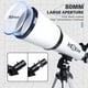 thumbnail image 2 of Telescopio 80 mm Apertura 600 mm - Telescopio refractor portátil astronómico Revestimientos totalmente multicapa de alta transmisión Montura AZ con trípode Adaptador para teléfono Bolsa de transporte, 2 of 5