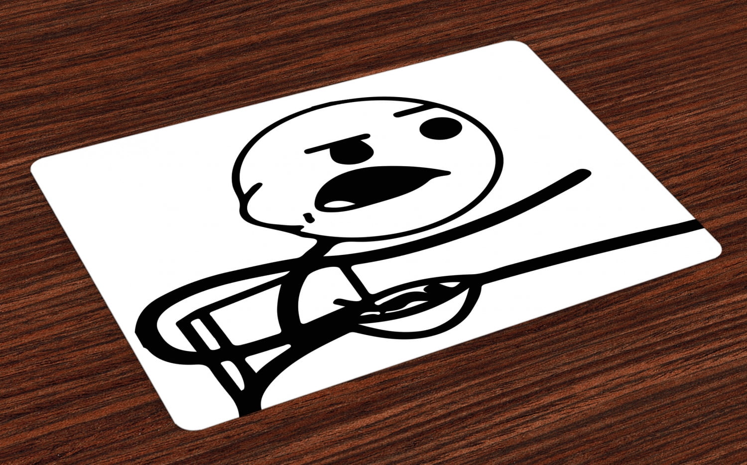 Humor Placemats Set of 4 Funny Stickman on the Table with Grumpy Forever Alone Facial Expression