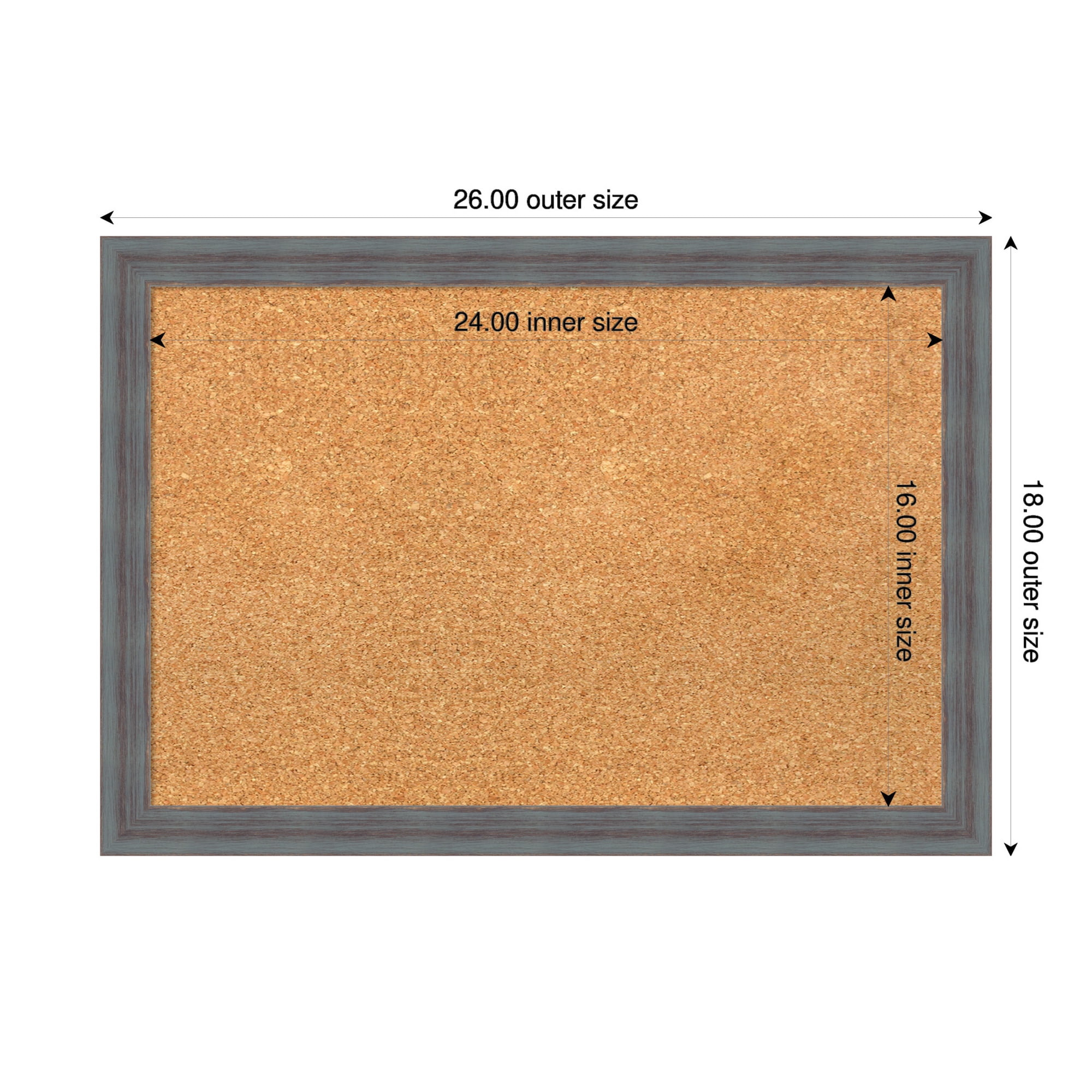 Amanti Art Natural Cork Board Wood Framed Dixie Blue Grey Rustic Bulletin Board 26 in. x 18 in.