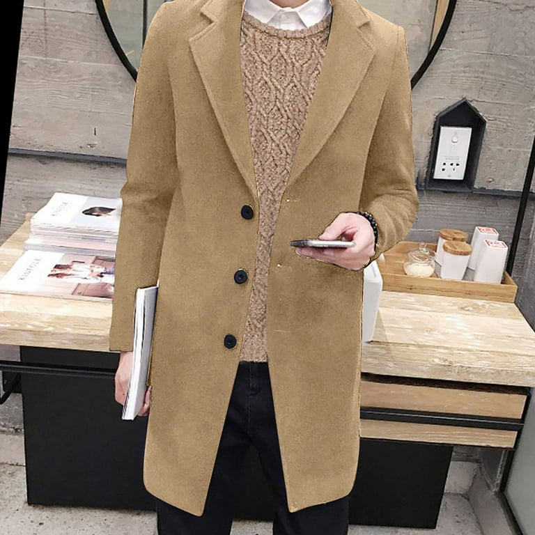 ELFINDEA Mens Coats and Jackets formal Single Breasted Figuring Overcoat  Long Wool Warm Jacket Outwear Khaki 4X - Walmart.com