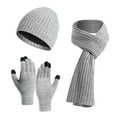 thumbnail image 2 of Dyfzdhu Women&Men Fall Winter Warm Wool Hat Scarf Gloves Slouchy Three Pieces Winter Snow Knit Cap Screen Mittens Scarves Sets Dark Gray, 2 of 4