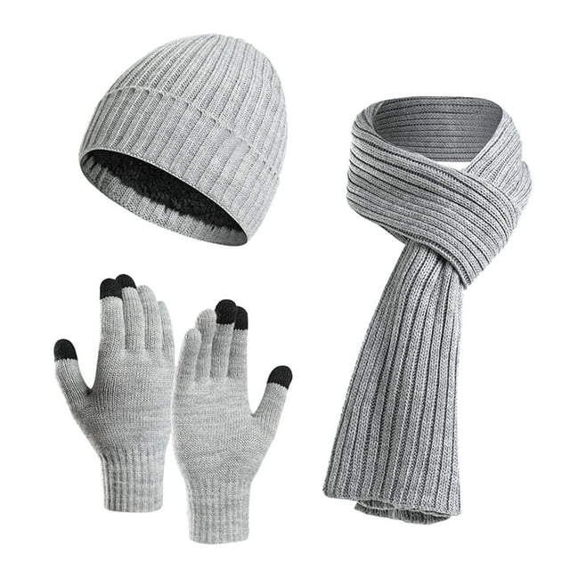 MIASHUI Ensemble de Chapeau Tricoté Chaud Automne Hiver pour Adulte, Chapeau Tricoté Coloré avec Foulard Épaisse et Gants, Ensemble de Trois Pièces pour Femmes Gris Foncé