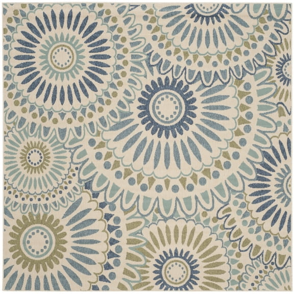 SAFAVIEH Veranda Petra Geometric Indoor/Outdoor Area Rug, Cream/Green, 3' x 3' Square