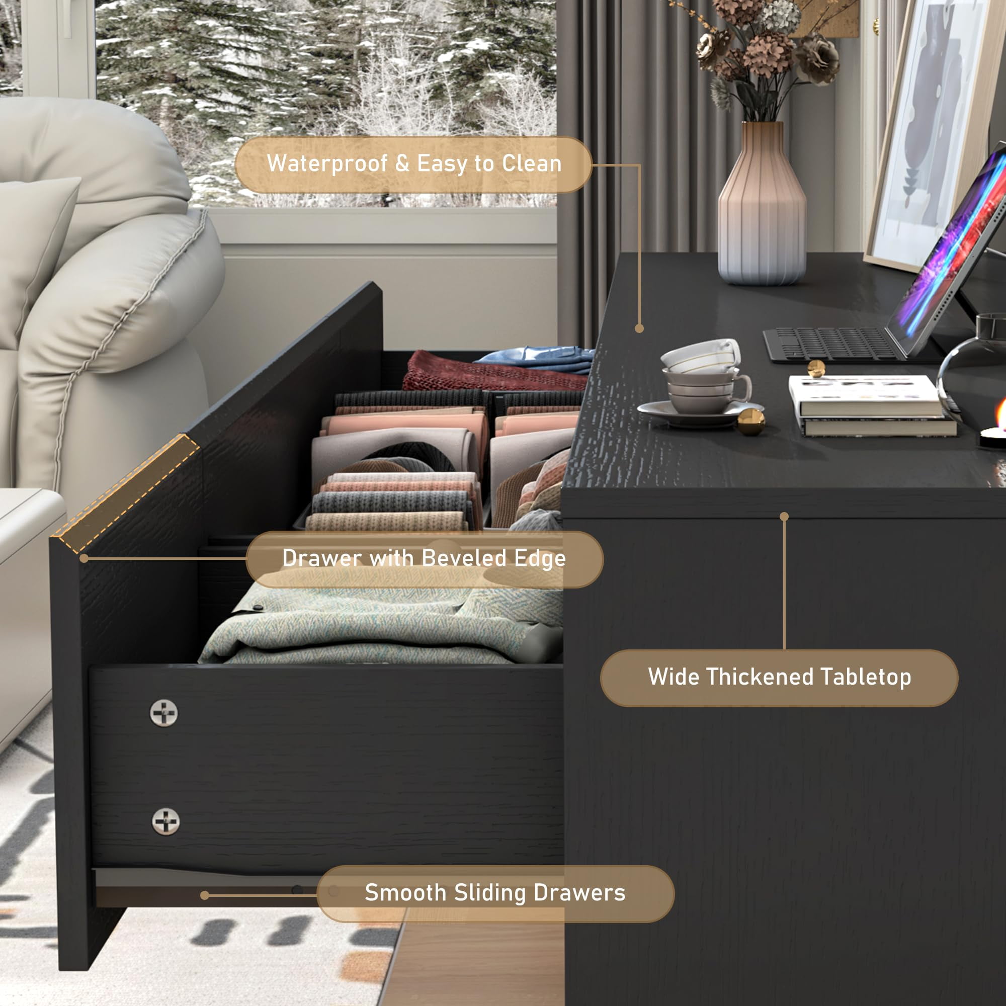 ChVans Black 9 Drawers Dresser with Charging Station, 63" Long Modern Dresser with 9 Drawers for Bedroom, Large Wood Chest of Drawers Handle Free, Dresser for Bedroom, Living Room, Hallway