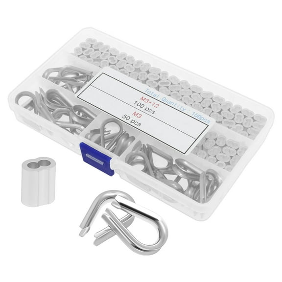 AEVXKHI 100PCS 1/8" Wire Rope Aluminum Crimping Loop Sleeves and 50pcs M3 304 Stainless Steel Thimble Rigging for 1/8 Inch Diameter Wire Rope Cable