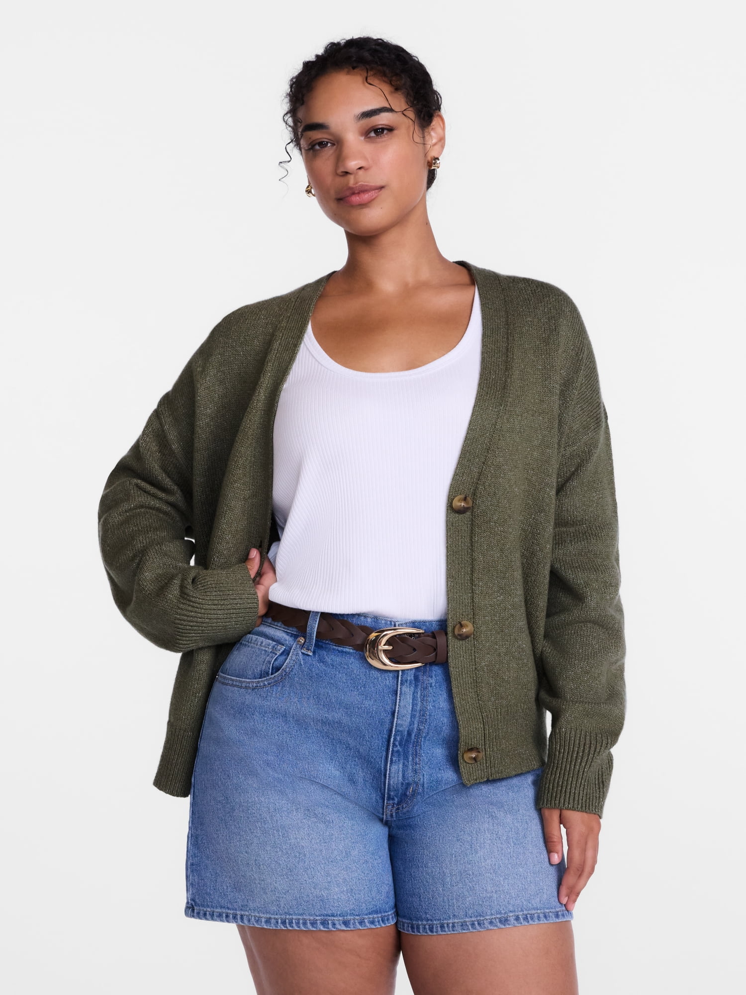Scenario Women's Button Front Lightweight Cardigan, Sizes XS-XXXL