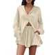 thumbnail image 1 of Conjunto de camisa de manga larga lisa y pantalones cortos para mujer: ropa informal de playa, cintura elástica, tallas S-XXL, contorno de pecho 130-146 cm, 1 of 5