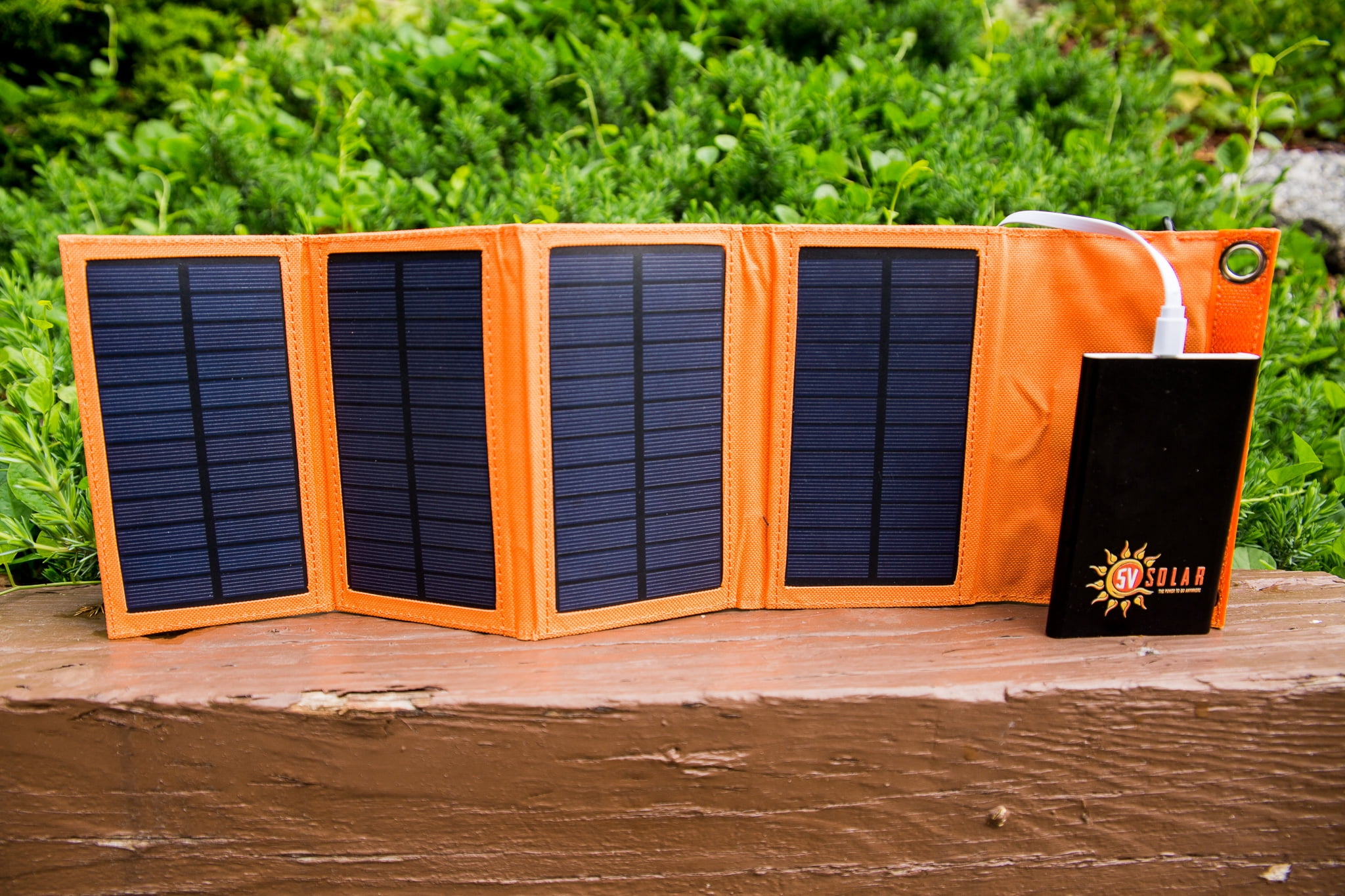 Helios Mini Folding Solar Charger with Power Bank, Orange