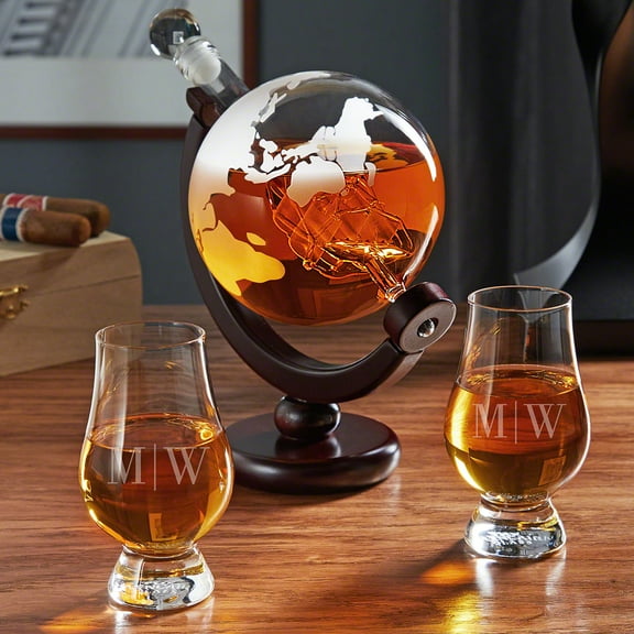 Quinton Globe Decanter with Personalized Glencairn Glasses