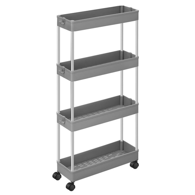 Carro de Almacenamiento de 4 Niveles, Carro de Cocina, 12.5 x 40 x 88 cm, con Ruedas, para Baño, Oficina, Gris Paloma