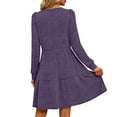 thumbnail image 5 of Miluxas Womens Long Sleeve Mini Dress Casual Round Neck Ruffle Dresses Slim Fit Spring Fall Dresses with Pockets Purple, 5 of 8
