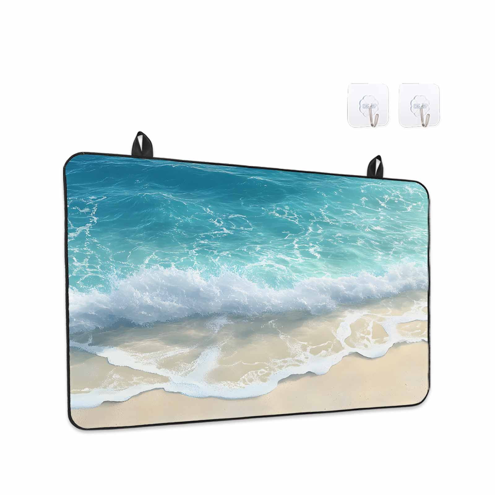Aqua Blue Beach Stove Top Cover for Electric Stove, Heat-proof & Non Slip Glass Top Stove Cover Protector, Coastal Seawaves Sand Shore Scenery Kitchen Flat Cooktop Rubber Mat 24x21 Inches