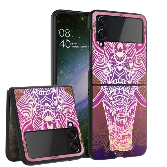 ANJ  Hard Protective Printed Case Cover Compatible with Samsung Galaxy Z Flip 4 - Pink Mandala Elephant