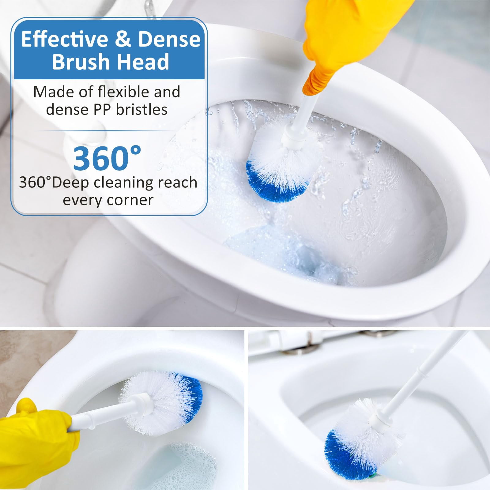 6 Pack Toilet Brush With Holder  14.96 Inch Bowl Set Stiff Bristles Scrubber For Deep Cleaning Base Bathroom Supplies (blue White)