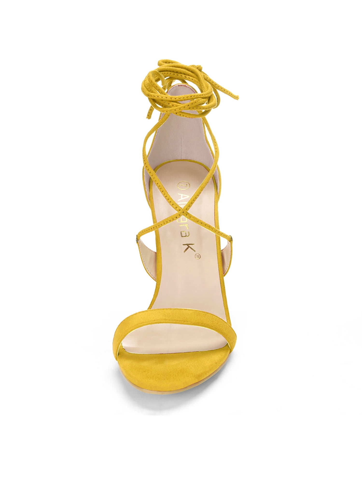 DARING DIVA Women Open Toe Stiletto High Heel Lace-Up Black Sandals 7 Yellow