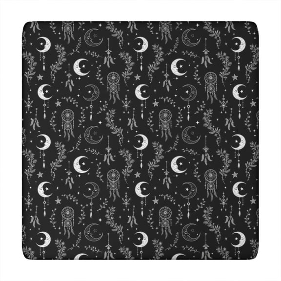 Black White Gothic Dreamcatcher Moon Star Pattern Square Fitted Tablecloth with Elastic Edge,Square Table Cover,Washable Elastic Table Cover for Home Kitchen Party Decor 34"x34"