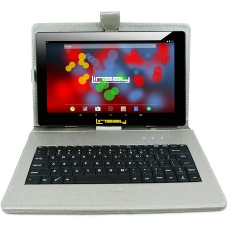 LINSAY 10.1" Tablet 2 GB RAM 16 GB Android 9.0 1280 x 800 IPS with Silver Leather Keyboard Case