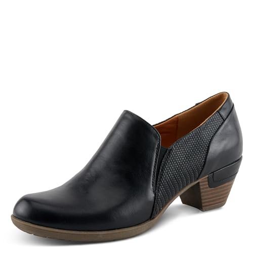 PATRIZIA Women's JULANEAH Embossed Slip-On Shooties with Demi-Covered Stacked Heel and Dual Elastic