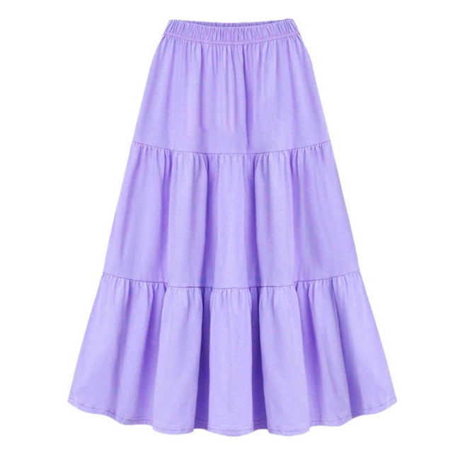 Skirts for Women Trendy Elastic High Waist A Line Pleated Midi Skirts Solid Color Casual Tiered