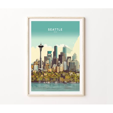 POSTER Seattle Travel Print, Seattle Washington Travel Poster Print, Seattle Skyline Wall Art, Seattle Travel Wall Decor, Birthday Gift-UNFRAMED