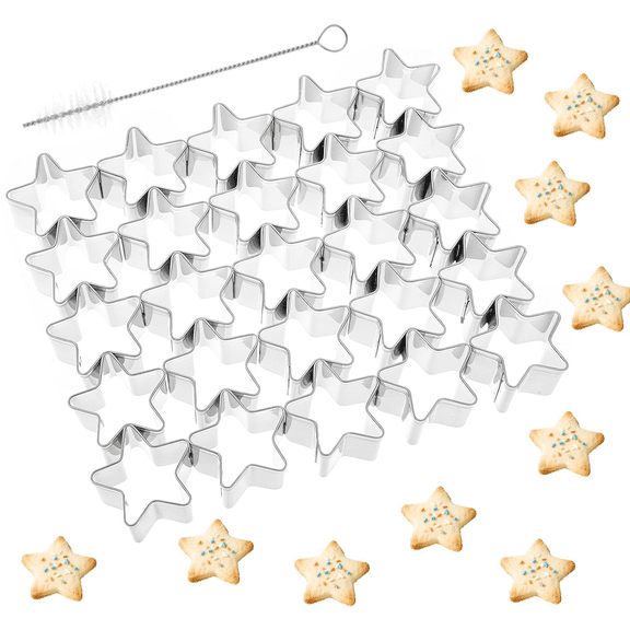 25 Cavity Mini Cookie Cutters With Cleaning Brushes Stainless Steel Star Cookie Cutter Silver Baking DIY Tools for Baking