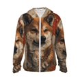 thumbnail image 2 of Uemuo Vintage Shiba Inu Art Pattern Women's Full Zip UPF 50+ Sun Protection Hoodie Jacket Long Sleeve Sun Shirt Hiking Outdoor Performance with Pockets-Small, 2 of 9
