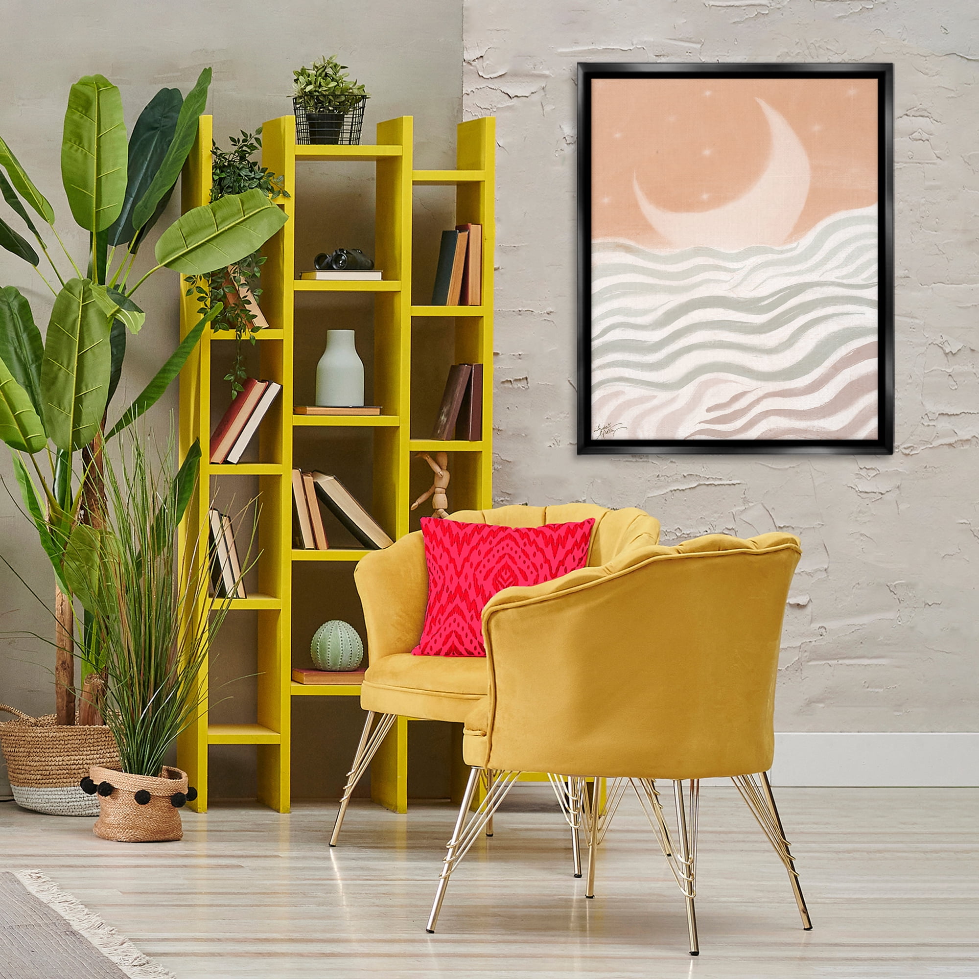 Stupell Industries Crescent Moon over Sea Landscape & Nature Painting Black Floater Framed Canvas Art Print Wall Art, 25 x 31