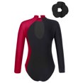 thumbnail image 2 of YONGHS Kids Girls Shiny Long Sleeve Gymnastic Leotard Unitard Biketard Bodysuit with Hair Band Set Burgundy 6, 2 of 5