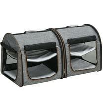 Pet Beds PawHut 39" Portable Soft-Sided Pet Cat Carrier with Divider, Two Compartments, Soft Cushions, & Storage Bag, Grey,Dog Beds