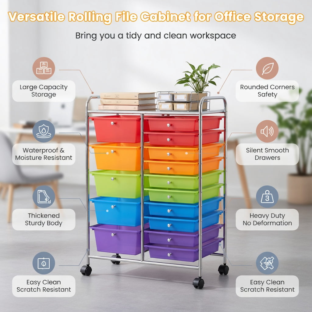 Yardi Yard 15 Drawers Rolling Storage Cart Organizer, Storage Cart, Multipurpose Organizer Cart for Home, Office, School