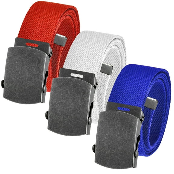 Men's Cut to Fit Waist Size Up to 50" Casual Outdoor 3 Belt Pack with Distressed Silver Slider Buckle