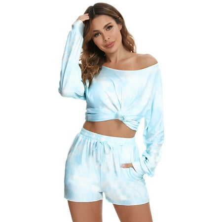 

Purcoar Women s Lounge Sets 2-Piece Outfits for Women Long SleeveTop and Shorts Set Casual Pajamas with Pockets