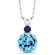 Gem Stone King 925 Sterling Silver Swiss Blue Topaz and Blue Sapphire Pendant Necklace for Women (4.78 Cttw, Gemstone November Birthstone, Round 10MM, With 18 inch Chain)