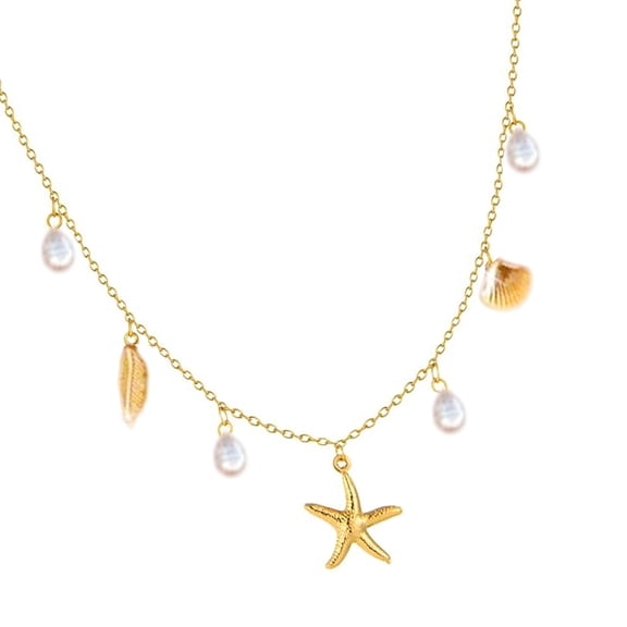 Elegant Beach Styles Necklace Intricate Seashells Starfishes Pearls Detail Sturdy Stainless Steel Jewelry