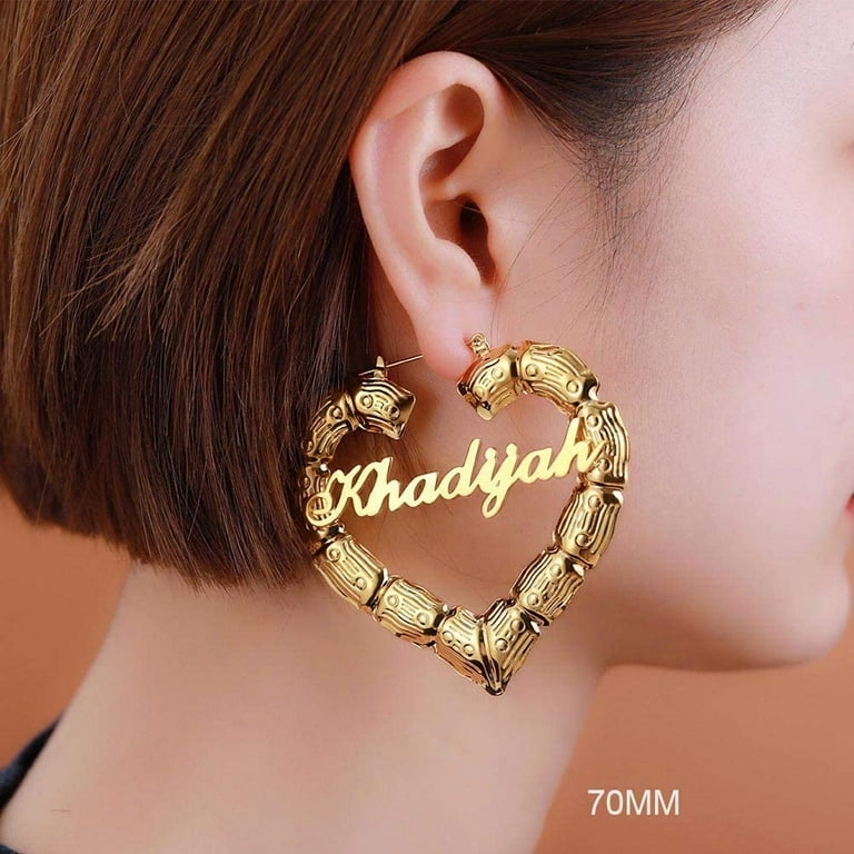 Gold plated shop bamboo name earrings