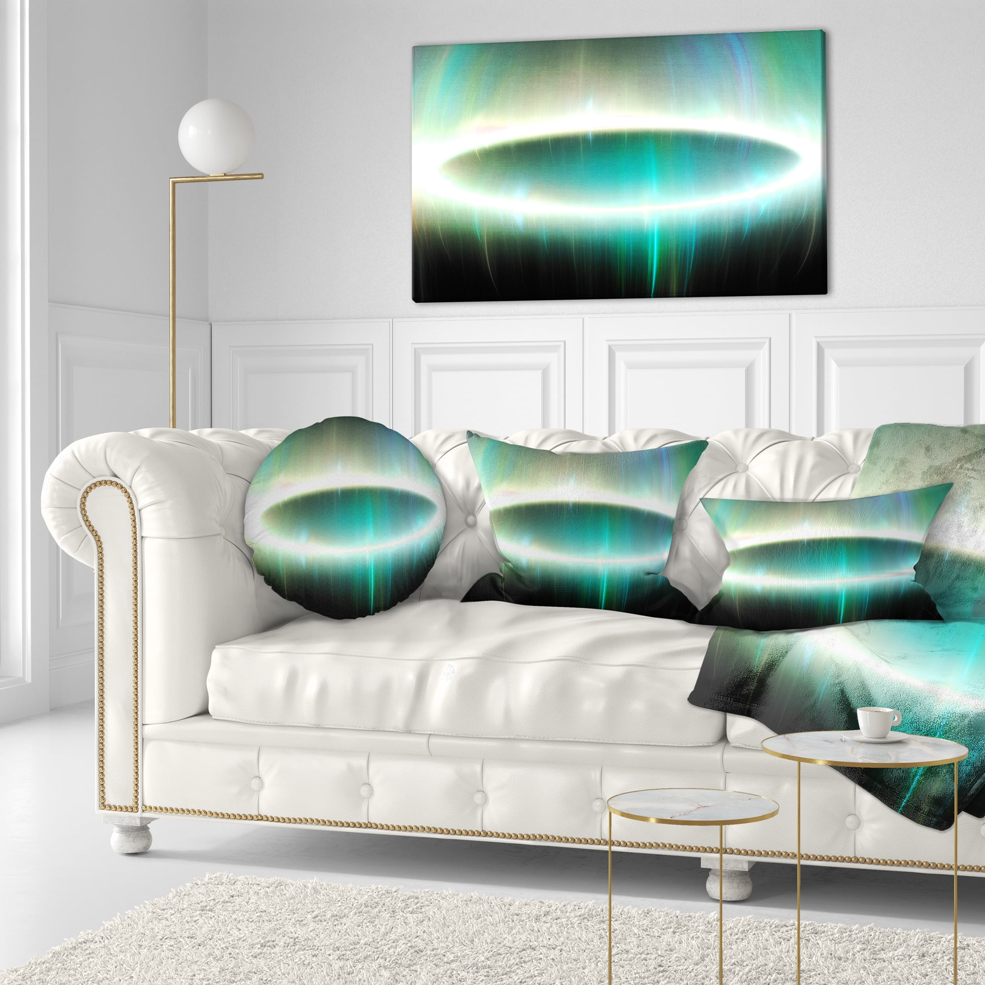 Designart Large Green Oval Fractal Light - Abstract Throw Pillow - 12x20