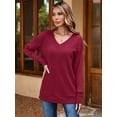 thumbnail image 3 of Chiclily Womens Long Sleeve Shirts Lightweight Pullover Sweaters Burgundy Large V Neck Tunics Tops, 3 of 6
