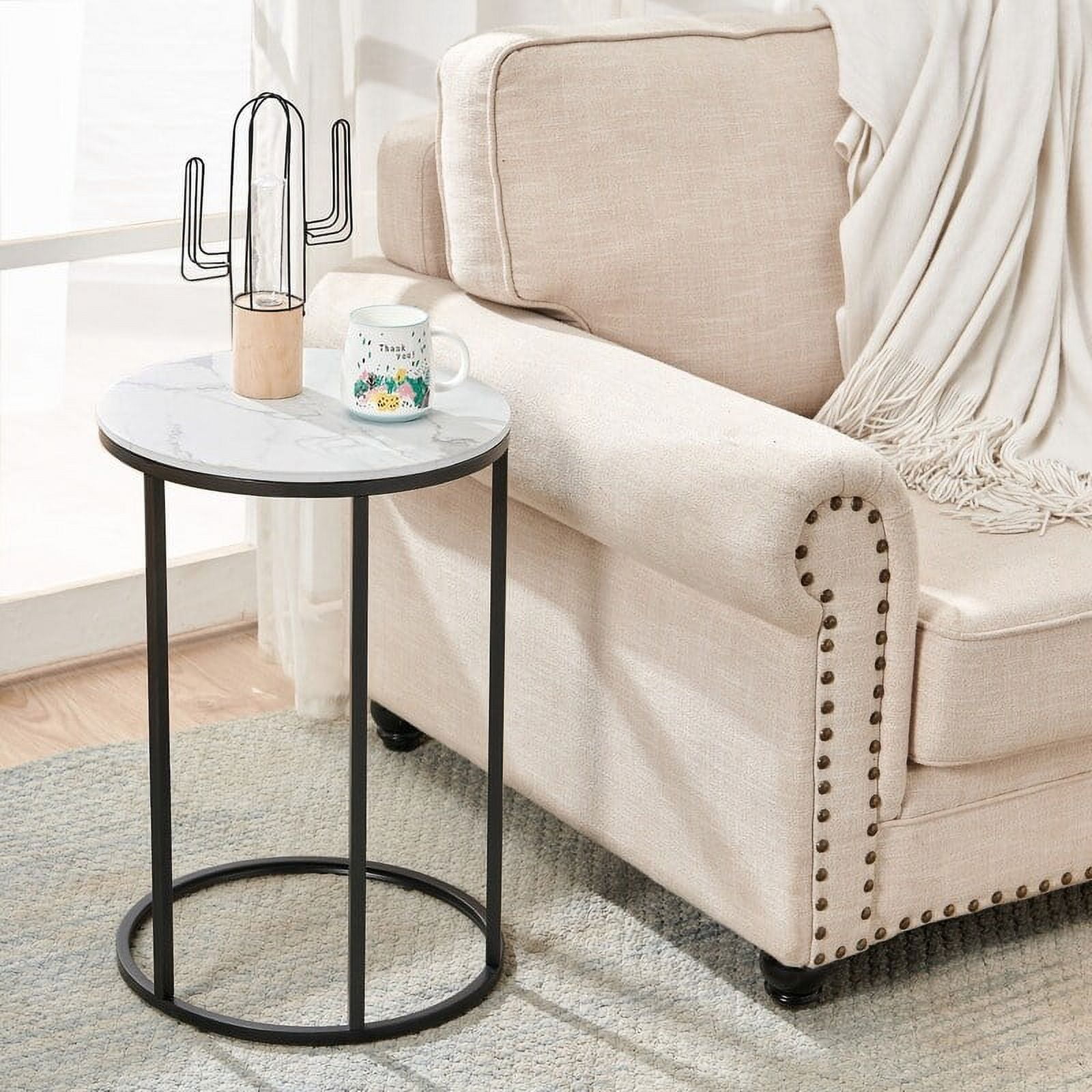 SIDA 23" H Round C-Shaped Wood Top Sofa SideTable, Snack Table, Black/White