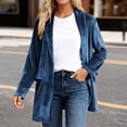 thumbnail image 2 of Solid Velvet Blazers Jackets for Women Business Casual Oversized Long Suit Jacket Dressy Cardigan Blazer Work Office Navy XL, 2 of 5
