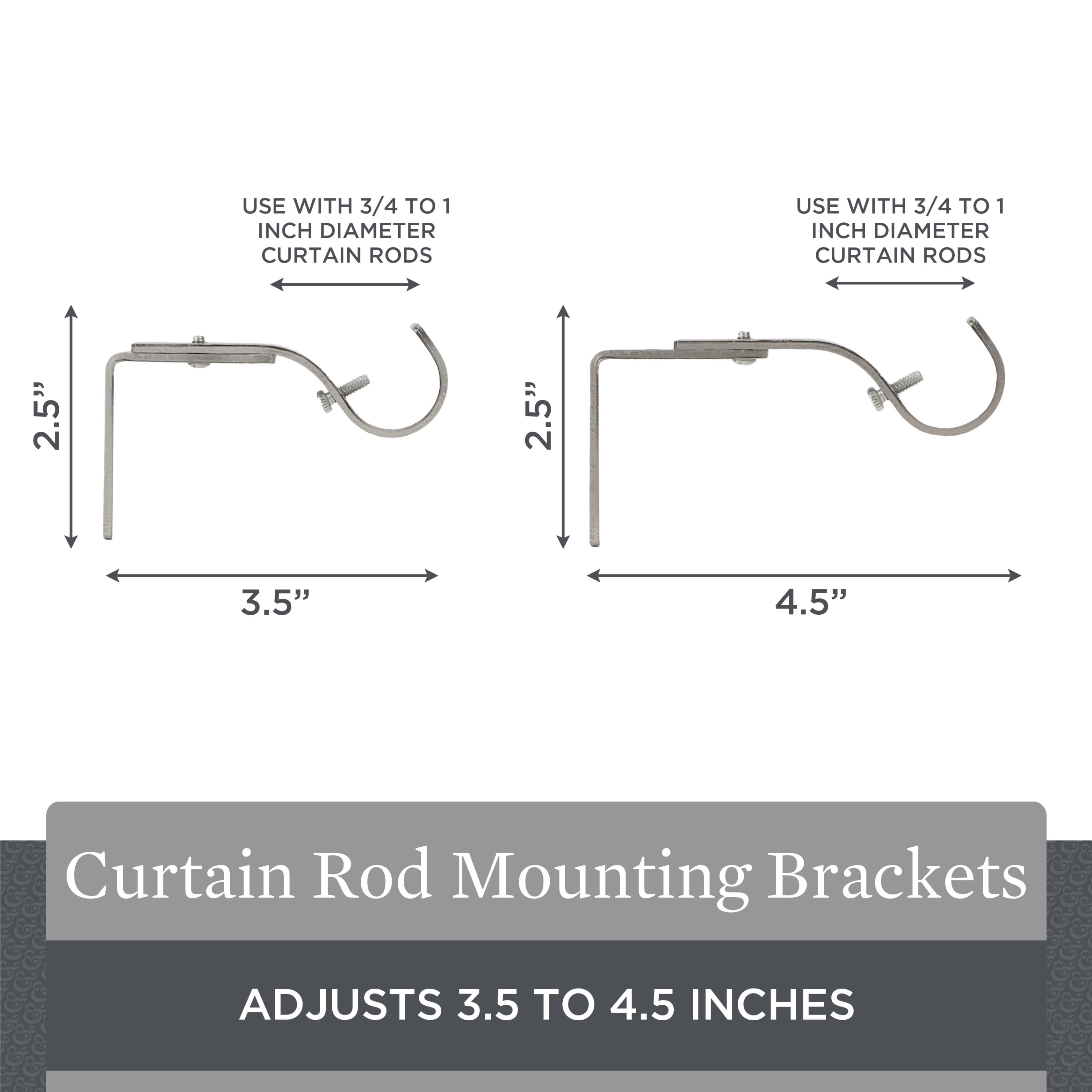 Better Homes & Gardens Plated Metal Adjustable Curtain Rod Brackets in Brushed Nickel, 3/4 to 1 Inch Diameter