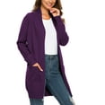 thumbnail image 2 of MLANM Essential Solid Open Front Long Knited Cardigan Sweater for Women, M Purple, 2 of 6