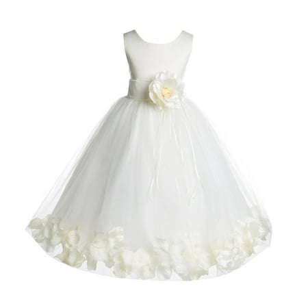 

Ekidsbridal Formal Satin Floral Petals Rose Tulle Ivory Flower Girl Dress Bridesmaid Wedding Pageant Toddler Easter Holiday Recital Communion Birthday Baptism Ceremony Special Occasions 007