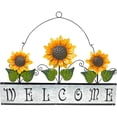 thumbnail image 3 of Sunflower Welcome Sign Large Door Wall Wreath Decoration Rustic Metal Indoor Outdoor 20" x 15" , Yellow Green Silver, 3 of 8