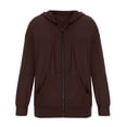 thumbnail image 5 of AWZXDE Women's solid color full zip hoodie featuring an adjustable drawstring hood and practical front pockets for casual everyday wear and athletic activities Coffee,XXL, 5 of 5